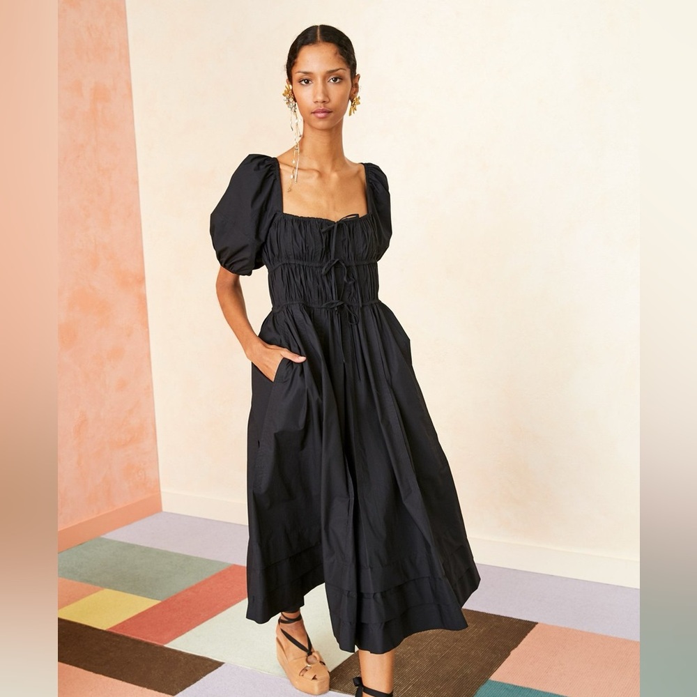 Ulla Johnson Palma black puff sleeve cotton maxi dress